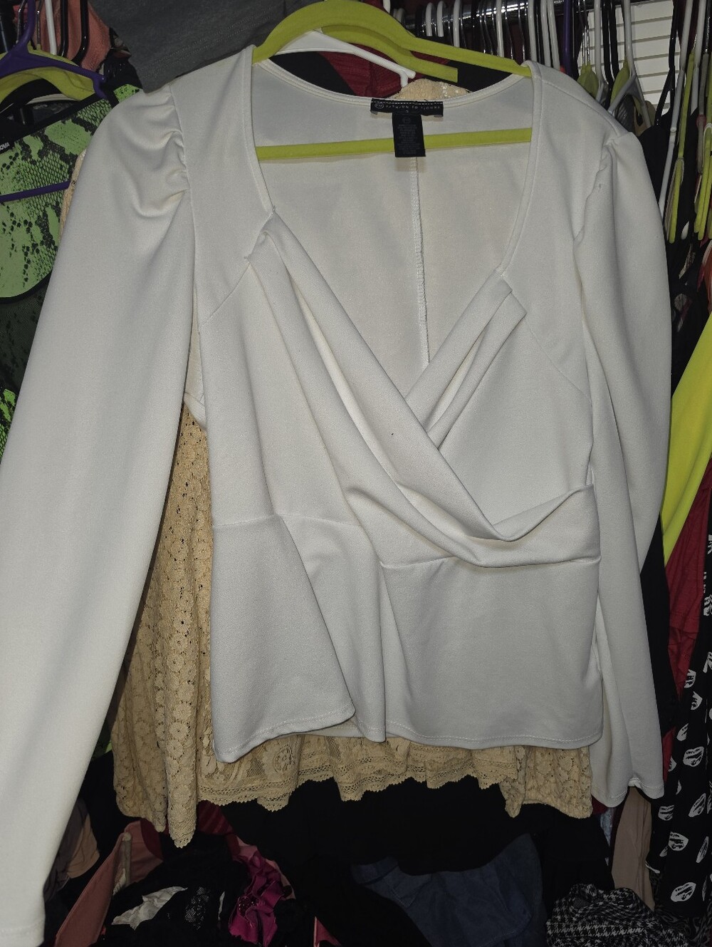 Fashion to Figure Cream Wrap-Front Long Sleeve Blouse 2x